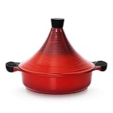 INTIGNIS Marokkanischer Tagine-Kochtopf mit selbstgießendem Aluminiumdeckel | Antihaftbeschichtung | 28cm | Induktionsbackofen sicher (Red)