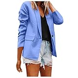 NerYuo Ladies Casual Solid Single Button Lapel Long Sleeve Slim Suit Temperament Cardigan Coat for Office Women (Blue, S)