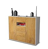 Stil.Zeit Highboard Kommode Noe - Korpus Weiss matt - Front Holz-Design Eiche (136x108x35cm) - Push-to-Open Technik & hochwertigen Leichtlaufschienen - Made in Germany