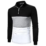 KAIXLIONLY Herren Langarm Poloshirt Herbst/Winter Warm Poloshirt Herren Wintershirts Slim Langarm Golf T-Shirt Colorblock Polohemd Regular Polo Shirt Top T-S