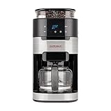 Gastroback 42711 Kaffeemaschine Grind & Brew Pro, Filterkaffeemaschine mit integriertem Mahlwerk, Kegelmahlwerk mit 8 Mahlstufen, Soft-Touch LCD-Display, Glasskanne, 12 Cups, Schwarz/E