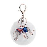 YYHMKB Diamant Auto Schmuck Lange Nase Elefant Tasche Anhänger Schlüssel Rex Kaninchenfell Plüsch Ball Schlüsselanhäng