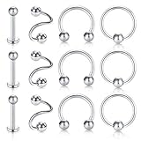 Longita 12 Stück 16G Tragus Knorpel Helix Ohrstecker S Twist Spiral Hufeisen Circular Barbell Chirurgenstahl Nase Lippe Piercing Ring