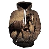 LHGBGBLN Braunes Tier Pferd 3D Print Hoodie Unisex Streetwear Pullover Personalisierter Kapuzenp