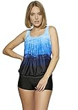 Raffinierte Bademode im Oversize Look Tankini Styles Gr. 36-62 f5515 Farbe: G(1447)-HP1(sw) Tankini Blau, Hotpants (sw), Gr. 38