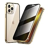 ergou Peep Prevention Double-Sided Glass Case 360 ° iPhone Full Protection, Magnetic Adsorption Privacy Screen Protector Double Metal Bumper Frame for 13 Pro Max (13mini,Gold)