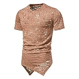 Herren Tshirts Kurzarm Destroyed T-Shirt Unregelmäßiger Hem Tee Oberteil Kurzen Ärmeln Einfarbige Rundhalsausschnitt Freizeitshirt für Männer Regular Fit Streetwear Atmungsaktiv Training