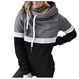 PcLeam Damen Pullover Kapuzenpullover Rollkragen Sweatshirt Bluse Oberteil Shirts Herbst Winter Langarmshirt Mit Kapuze Outwear(Schwarz,L)