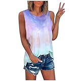 Yoofeiduoduo Damen Shirts Ärmellose Sommer Tunika Loose Fit Tank Tops Tie-Dye Damen Sommer Hit Farbe Damen Sommer Mit Aufdruck Batik Gebatikt Tanks Blusenoberteile Sommer Oberteile Weste für F