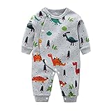 Baby Jungen Mädchen Einteiler Säugling Langarm Dinosaurier Overall Baumwolle Pyjama Geeignet für Säuglinge 0-24 Monate, grau, 68