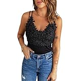 DOMBX Damen Sommer Wickelbluse Spaghetti Strap Camisole Crop-Tops Sexy Ärmellos Tiefer V-Ausschnitt Rückenfrei Slim Tanktop Weste Shirts Frauen Einfarbig Schößchen Spitze Bequeme T-Shirt Bluse V