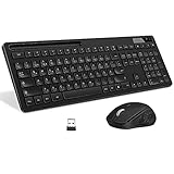 seenda Tastatur Maus Set Kabellos, 2,4GHz USB Wireless Tastatur mit Handyhalterung, Tastaturschutzabdeckung, QWERTZ Layout, Volle Größe Funktastatur mit Maus für Windows/PC/Laptop, Schw