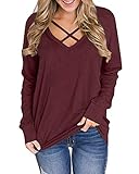 Genhoo Damen Kurzarm Langarm Sommer T Shirt Tunika Tops Blusen S-3XL - Rot - S