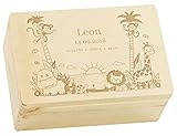 LAUBLUST Erinnerungsbox Baby Personalisiert - Dschungel - Geschenk zur Geburt | M - ca. 30x20x14cm, Holzkiste Natur FSC®
