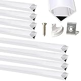 8er-Pack Integrales LED Aluminium Profil 0,5M und 1M Eckfläche montiertesmit Diffusor (Abdeckung) Innendurchmesser 12mm Breite Einsatz für LED-Streifen, Strips L