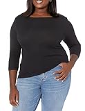 Amazon Essentials Damen 3/4 Sleeve Solid Boatneck T-Shirt, schwarz, M