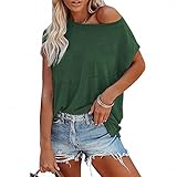 GDOV Damen Sexy Oversize Kurzarm Schulterfrei Tunika Tops Bluse T-Shirt mit Taschen Frauen Lässig Mode Große Größe Einfarbig Baumwolle Leinen Leicht Kompfort Klassisch Oberteile Hemden S