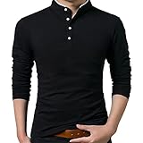 Buby Herren Rundhals T-Shirt mit Knöpfen Einfarbig Einfacher Komfort Polyester Baumwolle Sweat Tops Manner Langarm Slim Fit Atmungsaktiv Formales Business Sweatshirt Pullover Leichte Dünne H