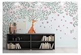 3D Wandbilder Tapete Nordischer handbemalter Kirschbaum Fuchs Wandaufkleber Wasserfest Wand Dekoration Schlafzimmer Dek
