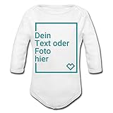 Spreadshirt Personalisierbare Babygeschenke Selbst Gestalten mit Foto und Text Wunschmotiv Baby Bio-Langarm-Body, 62, Weiß