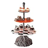 Herflashor Snackregal Baumwurzel Dreistöckiges Snack-Rack Halloween-Besen Zubehör Haus Tischplatt Deko Desktop Ornamente(30 * 20 * 20cm)