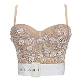 CGBF-Damen Perlenstickerei mit Pailletten Korsett Bustier BH Crop Top,Spitze Corsage Dessous Tank Top Bar Club Party Shirt Unterhemd,Flesh,M