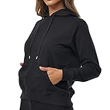 Smith & Solo Hoodie Damen – Kapuzenpullover Frauen Baumwolle Long, mit Kapuze Pullover Sweatshirt Rundhals, Slim Fit Freizeit Sport Langarmshirt, Hoodies Training - Pulli ( Schwarz, S)