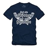 Auf alte Götter und Gute Freunde - T-Shirt,Wotan Odin Wikinger Freundschaft Böse Tattoo (XXL, Navy)