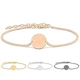 modabilé Armband Damen Circle Roségold Vergoldet I Armkette mit rundem Plättchen-Anhänger (20-24cm I 1,4mm breit) I Silberarmband Panzerkette 925 Sterling Silber I Kreis-Anhänger Armkettchen E