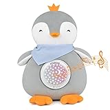 Einschlafhilfe Babys,Housoly Wiederaufladbar Baby Spieluhr mit Beruhigende Musik,Nachtlicht Sternenhimmel Projektor,Eingebaute Schrei-Sensor,Zeitschaltuhr,Pinguin Plüsch Geschenk für Junge und M