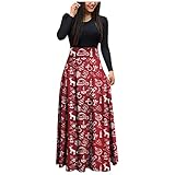 Weihnachtskleider Damen Langarm Loose Plain Plus Size Maxikleider Lässige Langkleider mit Taschen Herbst Winter Knielanges Lockeres LäSsiges Rundhalsk