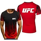 Ximns Tshirt Herren Rundhals für U.F.C Men's T-Shirts Print Top Sommer Lässig Kurzarm Gradient Top-Red||4XL