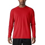 KEFITEVD MTB Longsleeve Herren Funktions Langarm Sport Tshirts Sommer Outdoor Badeshirt Schwimmshirt Atmungsaktiv Sportbekleidung Tomaterot 2XL