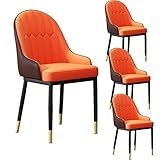 JFIA65A Modern Set Aus 4 Modernen Esszimmerstühlen Aus PU-Leder Hochlehner Gepolsterte Weiche Sitzarmlehnen Für Esszimmer-Und Wohnzimmerstühle Sessel (Farbe : Orange+Coffee)