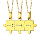 PROSTEEL Anhänger Halsketten personalisiert 3 STK. Puzzle Kette Set mit Namen Gravur 18k vergoldet Partnerketten Freundschaftsketten Geburtstag Jahrestag