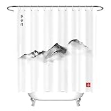 N / A Chinesische Landschaft Malerei Duschvorhang Fisch Vogel Pflaume Blüte Zweig Duschvorhang Polyester Stoff Bad Dekoration wasserdicht und schimmelfest Duschvorhang A9 180x180