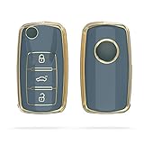 kwmobile Autoschlüssel Hülle kompatibel mit VW Skoda Seat 3-Tasten Autoschlüssel - Schlüsselhülle Silikon Cover - Blau G