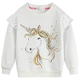 Weihnachten Mädchen Sweatshirt für Kinder Baumwolle Top Casual Jumper Mädchen T Shirt Kleinkind Kleidung Langarm Pullover Winter Frühling Weiß (Einhorn 2), DE 110