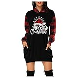 Alueeu Weihnachten-Hoodie-Kleid-Damen-Oversize Weihnachtskleid Langarm Weihnachtspullover Rudolph: Rentier Pulli Kleid Kapuzenpullover Pulloverkleid Mini Blusenkleider Xmas Sw