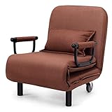 Giantex Schlafsessel klappbar, Klappsessel Schlafsessel mit Armlehnen & Kissen, 3-in-1 Klappsofa Bettsessel Funktionssessel inkl. Kissen, ideal für Wohnzimmer Büro Schlafzimmer (kaffeebraun)