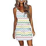 Sommerkleid Damen, Kleider Damen Sommer Kurz, Kleid Damen Elegant, Frauen Sling Taille Lässig V-Ausschnitt Gestreifter Druck Schulterfrei Sexy Kleid Strandk