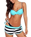 Aleumdr Bikini Set Damen Push up Bademode Badeanzug mit Bügel Triangel zweiteilig Gebunden Strandmode Bikinioberteil S-XL, Blau, Large (EU38-EU40)