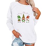 Komiseup Weihnachten Sweatshirt Damen Pullover Rundhals Langarmshirt Zwerg Bedrucktes Oberteil Tops Herbst Freizeit T-Shirts Bluse Casual Lose Christmas GNOME Drucken Pulli Ob