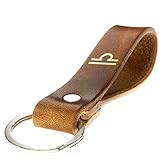 LIEBHARDT Schlüsselanhänger Leder mit Sternzeichen in Gold geprägt das Geschenk zum Geburtstag für deinen Lieblingsmensch ob Frau oder Mann Handmade in Germany (Waage)