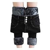 BOOMJIU Damen Jeans High Waist Winterhose Bootcut Straight Thermohose Winter Warm Gefüttert Fleece Hosen Lang Winterhose Damen Thermo Fleecehose Warm Leicht Outdoor Sp