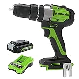 Greenworks Tools 24V Akku-Bohrschrauber 60Nm Elektrische Bohrmaschine für Heimwerken und Handwer inklusive Batterie und Ladegerät (Brushless motor, 1750 U/min, 13mm chuck, 20 Torque Setting)