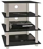 VCM Hifi Möbel Rack Phono Turm Medienrack Medienmöbel Regal Tisch Alu Glas Aluminium / Schwarzglas 'Blados', 54 x 45 x 70