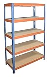 shelfplaza® PROFI Schwerlastregal 180x100x60cm blau-orange/Metallregal 5 Böden mit je 200kg Tragkraft als Kellerregal, Garagenregal, Werkstattregal & Regal Lagerregal/Steckregal Metall Reg