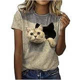 Oversize Shirt Damen V Ausschnitt, T-Shirt Damen Kurzarm Sommer Casual Farbverlauf Tops Lose Tees Shirts Rundhals Ob