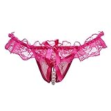 WENZHOU Perlen String Damen Unterwäsche mit Spitze Damen Slip String Tanga Perlenstring Micro String Dessous mit Perle Perlen-String Spitze Ouvert mit Schleife - Damen - One Size (S-L)